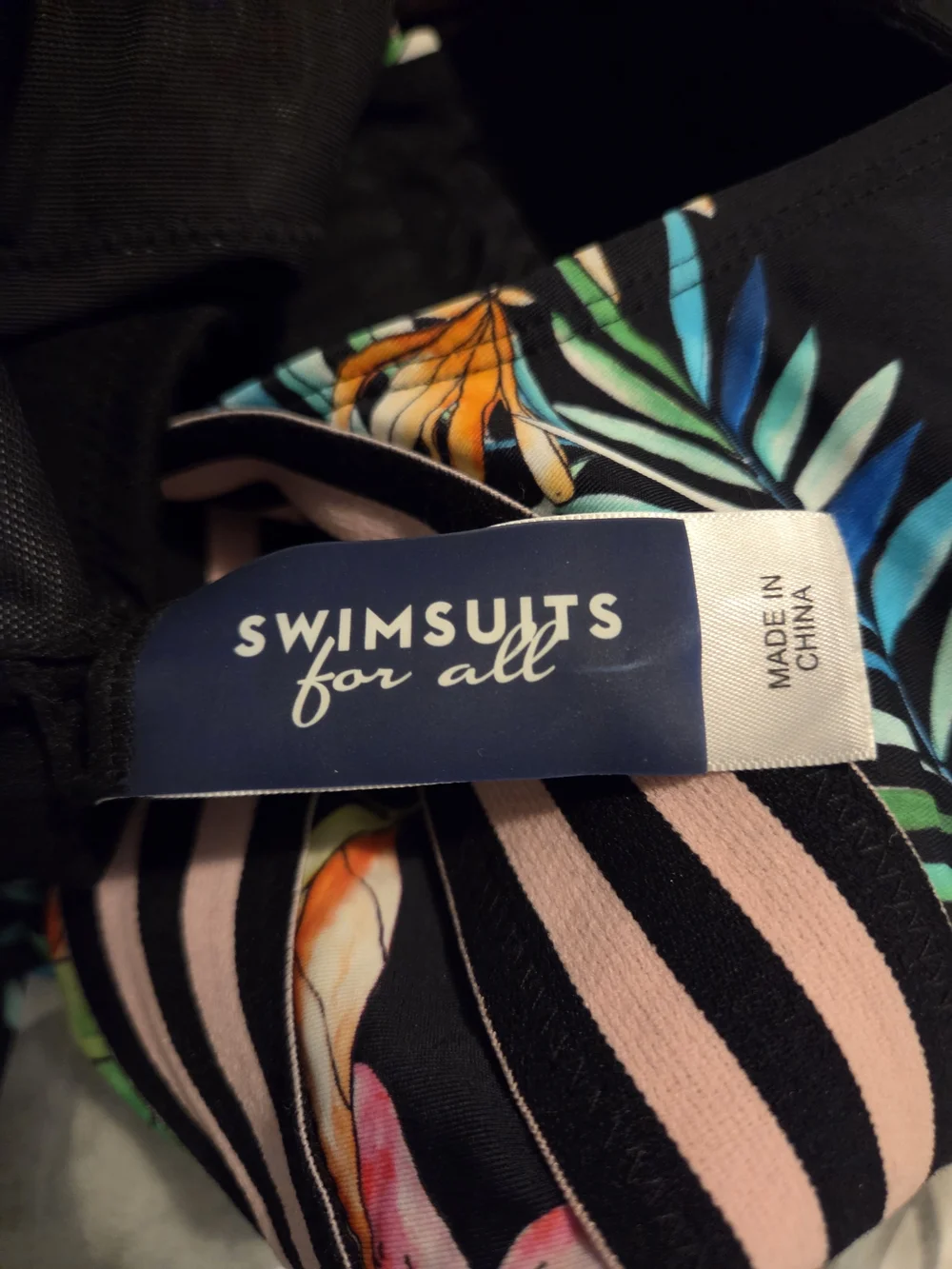 Swimsuits For All Black Tropical Floral One-Piece with Pink Stripes-Size 10